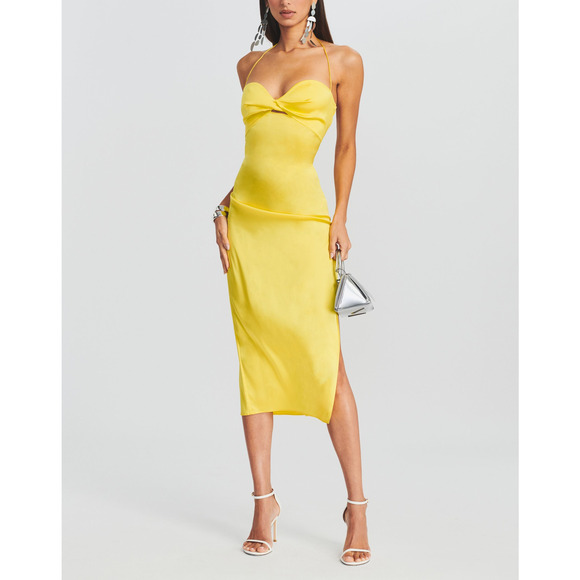 Retrofete 'Claude' Yellow Silk Halter Neck Dress Size S - Picture 1 of 5
